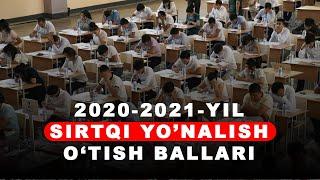 SIRTQI YO'NALISH O'TISH BALLARI, 2021, 2020, BARCHA INSTITUTLARDA, UNIVERSITETLARDA.