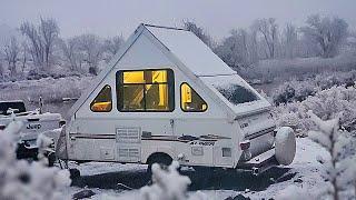 WINTER CAMPING: First time in the SNOW - Aliner Pop Up Camper Trailer