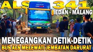 Semua Warga Heboh Detik-detik Perjuangan Bus ALS Melewati Jembatan Darurat Padang Lamo-Tebo