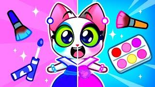 My Doll Came To Life  Pink VS Blue Challenge  Siblings Play Together Kids Cartoons Purr-Purr