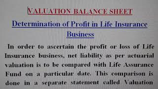 Valuation Balance Sheet.