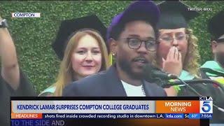 Rapper Kendrick Lamar makes surprise appearance at Compton College to speak to grads