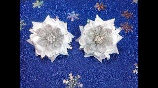 Новогодняя снежинка резинка из лент канзаши/ DIY Kanzashi Christmas Snowflake