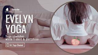 Yoga stretches in white T-shirt & pantyhose | Evelyn Yoga 