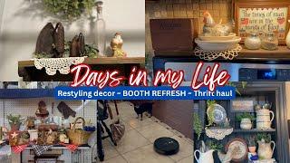 BOOTH REFRESH & thrift haul (styled) + Buster vs The Robot vacuum  #thrifthaul #vintagedecor
