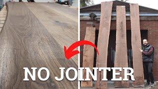 EPIC Walnut slabs to table top with NO jointer/planer || Jointing large slabs