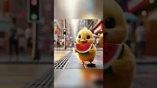 Duckling Happily Went Home Holding The Watermelon#funny #duck #cartoon#cute