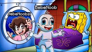 ESPIAMOS A BOB ESPONJA LAS 3 AM en MINECRAFT BEBES NOOB VS BOBESPONJA