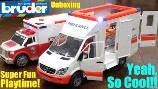 Children's TOY CARS: Bruder AMBULANCE Toy Unboxing and Playtime! Ambulance Toy Car Playtime