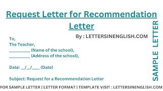 Request Letter for Recommendation Letter - Sample Letter Requesting for a Recommendation Letter