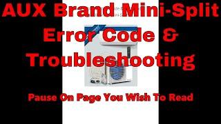 Aux Brand Mini Split Troubleshooting Guide and Error Codes