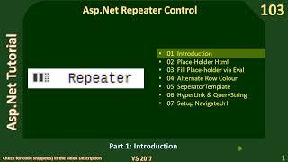 Repeater Control | Part 1 - Introduction | Asp Net Tutorial #103