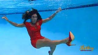 Underwater Swimming Clothes On Wearing The Cutest Little Red Dress and Heels Fun Pool Time