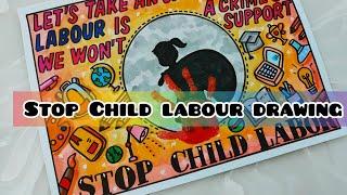 Stop Child labour drawing | Poster drawing on Stop child labour yes to education step by step