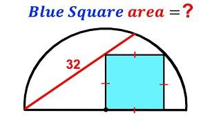 Can you find area of the Blue Square? | (Semicircle) | #math #maths | #geometry