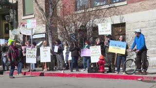 People protest outside Sen. Sheehy's Butte office in support of Medicaid