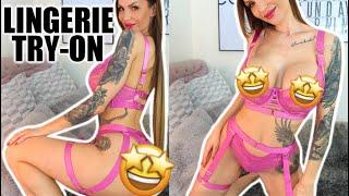 Sexy TRANSPARENT LINGERIE TRY ON HAUL pink see through clothes from Hunkemoeller mirror view