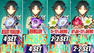 Xiao 4 Set Desert Pavilion vs 4 Set Vermillion vs Mix Set 2-2 Anemo Atk - Artifacts Comparison