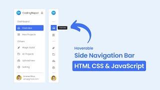 Hoverable Sidebar Menu in HTML CSS & JavaScript | Responsive Side Navigation Bar