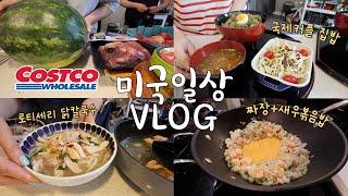 VLOG (요리많음‍) 미국 코스트코 장보기, 하울, 로티세리 치킨으로 만드는 닭칼국수, 닭곰탕, 짜장, 새우 볶음밥, 규동 정식, 국제커플 미국 집밥 일상 브이로그