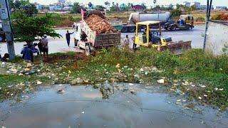 Wonderful New Project!! Bulldozer Komatsu D31Px Pushing Soil Filling Garbage Pond & 5ton Truck.