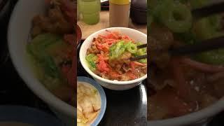 Natto mixed with beef bowl and lot of red ginger