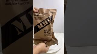 Trying millitary food ! Chili with Beans MRE #unboxing #asmr #shorts #food