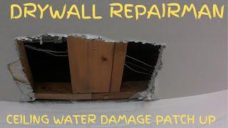 Patching water damaged ceiling sheetrock repair patch hole in ceiling sheetrock repair and textured