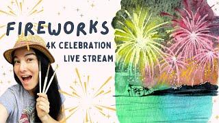  4K Celebration LIVE Stream! Beginner friendly Watercolor FIREWORKS with Crayon resist technique