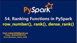 54. row_number(), rank(), dense_rank() functions in PySpark | #pyspark #spark #azuresynapse #azure
