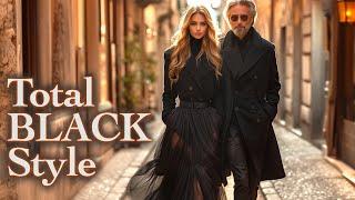 Total Black Elegance  All-black outfits. Milan Street Fashion. A style for those who get it.