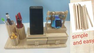 Cara membuat rak hp dan alat tulis dari stik es / diy stationary and hp storage from popsicle stick