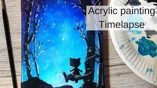 Acrylic painting time lapse, Mew Pokemon painting