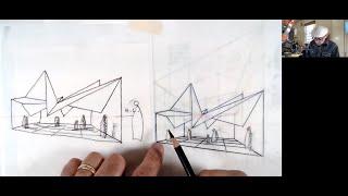 Freehand Two-Point Perspective of Cubic Module -- LOW Horizon Line (AM)