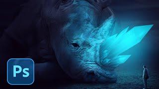 The Making of Photo _ Manipulation : Glowing rhino / Photoshop compositing Tutorial With used files