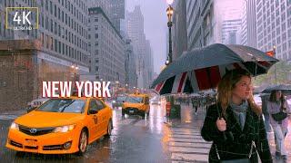 Heavy Rain & Thunderstorms in New York City 4k - NYC Rain Walk - Binaural Rain Sounds - ASMR