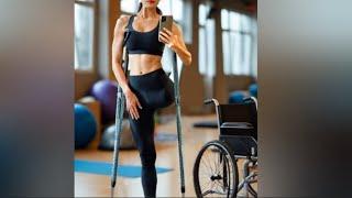 Beautiful woman with amputated leg walking with crutches #automobile #amputee