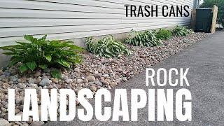 DIY Rock Landscaping Idea | River Rock | No Fabric | Hide Trash Cans