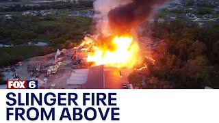 Slinger fire, bird's eye view (COURTESY: Jacob Haderer) | FOX6 News Milwaukee