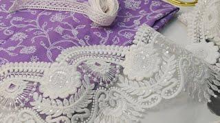 Beautiful lavender kurti sleeves design with embroidered lace patches | learn clever seiwng hacks