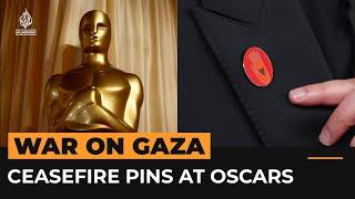 Celebrities at Oscars wear red pins to support Gaza ceasefire calls | Al Jazeera Newsfeed