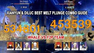 Xianyun & Diluc The Best Melt Plunge Combo Guide - Whale vs F2P Team DMG