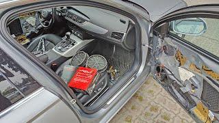 Замена штатных динамиков мидбасов в передних дверях Audi A6 C7 Урал Bulava Neo 200 AS-BV200