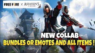 FREEFIRE X ASSASSIN'S CREED EVENT ALL ITEMS | FF X ASSASSIN'S CREED BUNDLES AND EMOTE FULL DETAILS