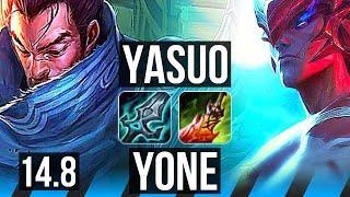 YASUO vs YONE (MID) | Legendary, 6 solo kills, 15/3/4, 700+ games | EUW Diamond | 14.8