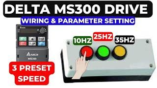 Delta MS300 drive parameter setting | multi speed | 3-Step Frequency command | vfd wiring | Hindi