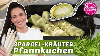 Spargel in eckigen Kräuter-Pfannkuchen aus meinem Garten