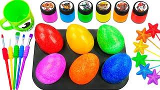 Satisfying Video Rainbow Mixing All Stars in Color EGGS From Rainbow Glitter Candy & Cutting ASMR