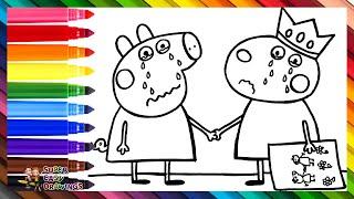 Drawing and Coloring Peppa Pig and Suzy Sheep Saying Goodbye 🫂 Drawings for Kids