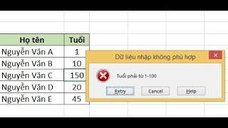 Tạo cảnh báo khi nhập số liệu sai trong excel (hướng dẫn data validation trong excel)